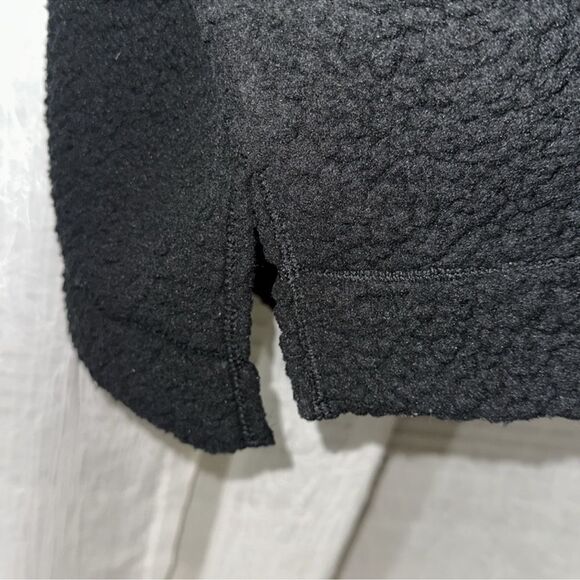 aerie S Black Fluff Quarter Snap Front Lightweight Sherpa Pullover Sweatshirt - Picture 9 of 14